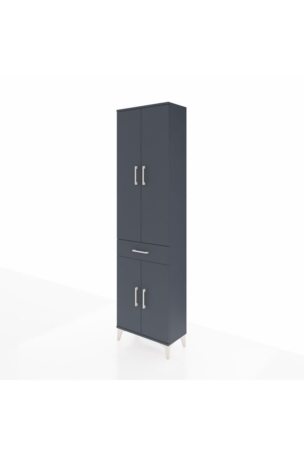Arges Dolap 4 Raflı Tek Çekmeceli 4 Kapaklı 60x30x221 Antrasit-Antrasit