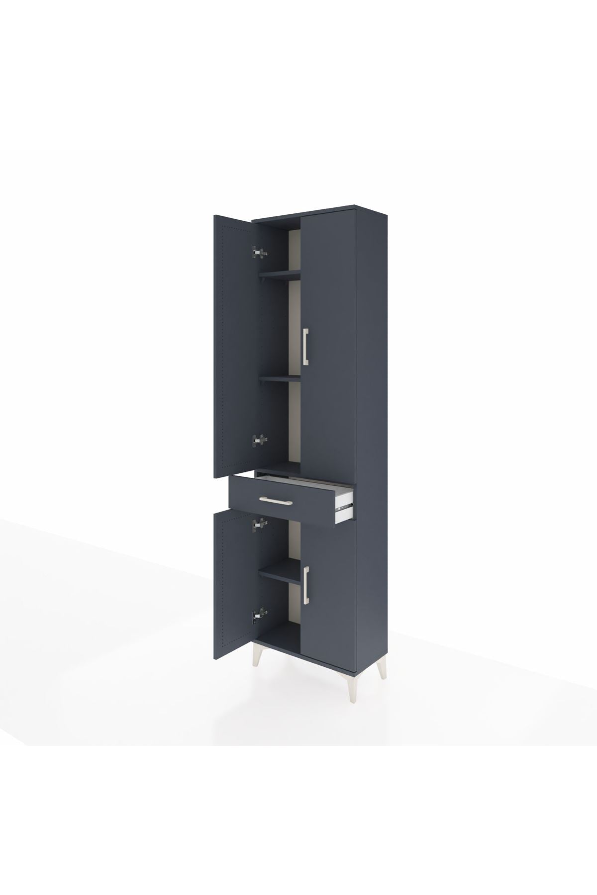 Arges Dolap 4 Raflı Tek Çekmeceli 4 Kapaklı 60x30x221 Antrasit-Antrasit