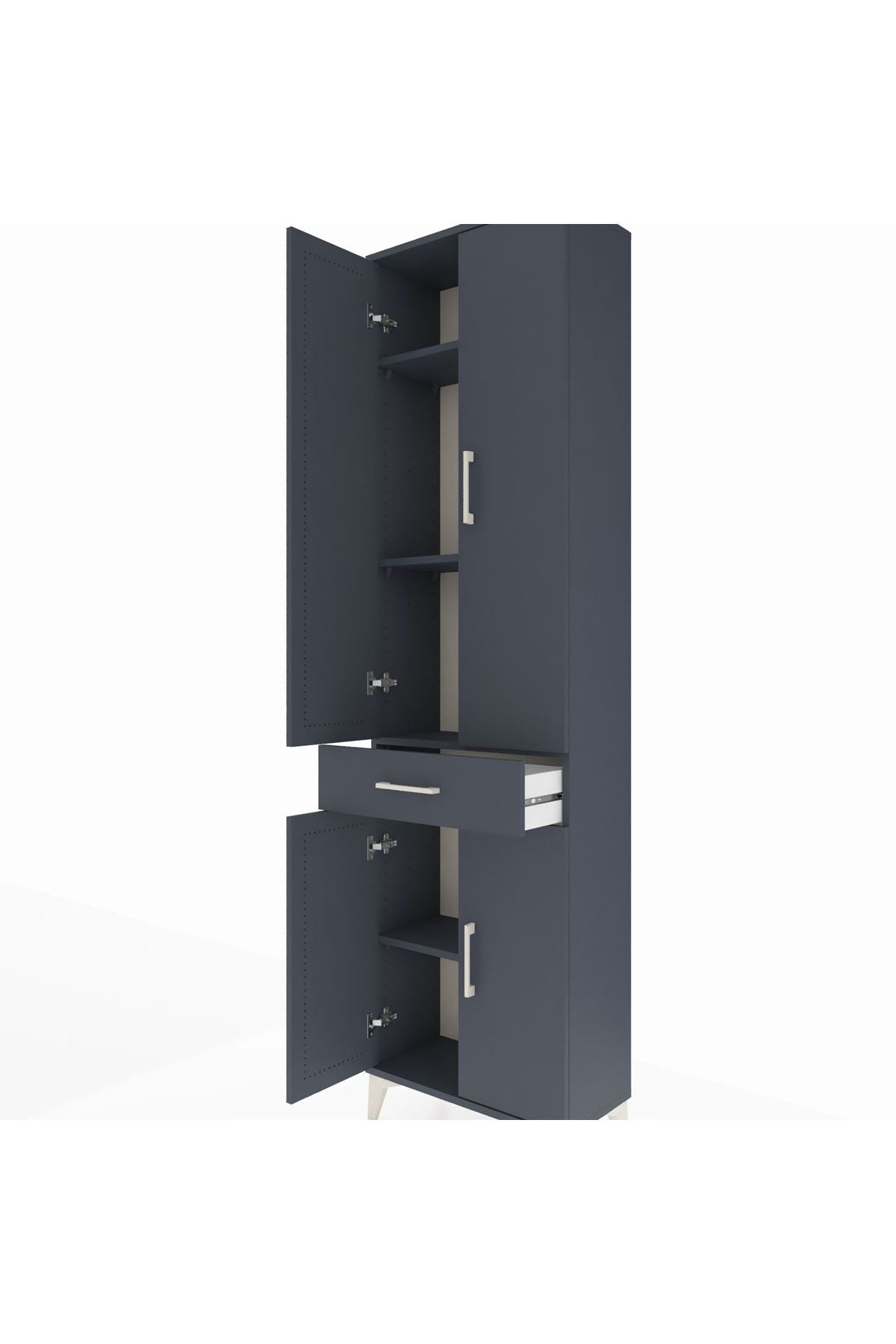 Arges Dolap 4 Raflı Tek Çekmeceli 4 Kapaklı 60x30x221 Antrasit-Antrasit