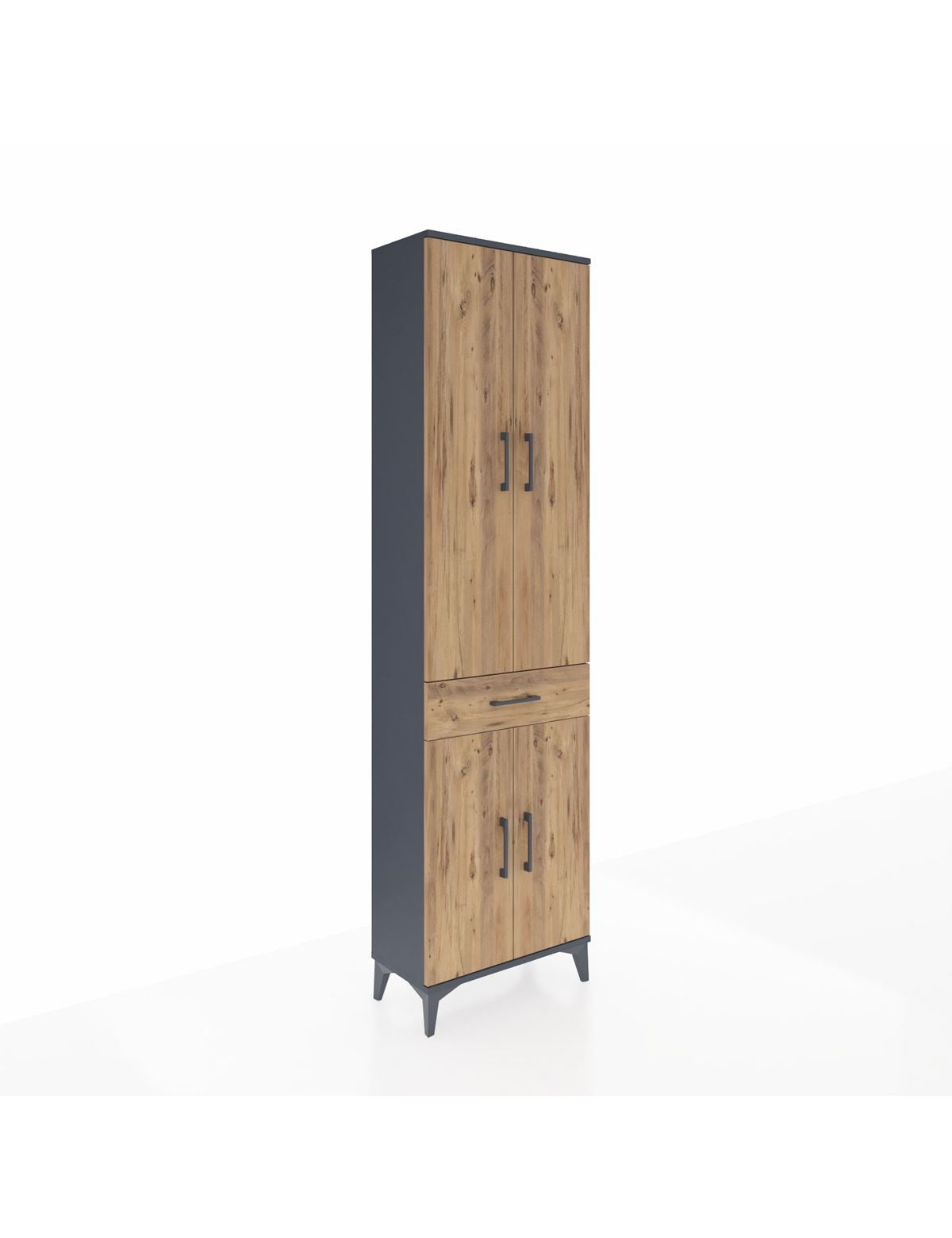 Arges Dolap 4 Raflı Tek Çekmeceli 4 Kapaklı 60x30x221 Antrasit-Çam