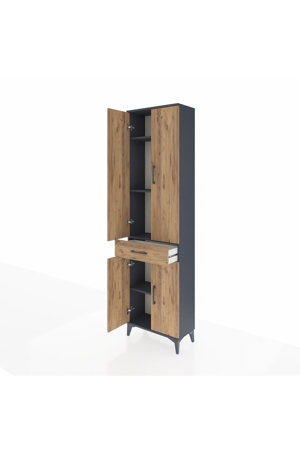 Arges Dolap 4 Raflı Tek Çekmeceli 4 Kapaklı 60x30x221 Antrasit-Çam