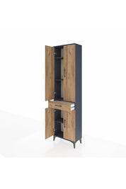 Arges Dolap 4 Raflı Tek Çekmeceli 4 Kapaklı 60x30x221 Antrasit-Çam