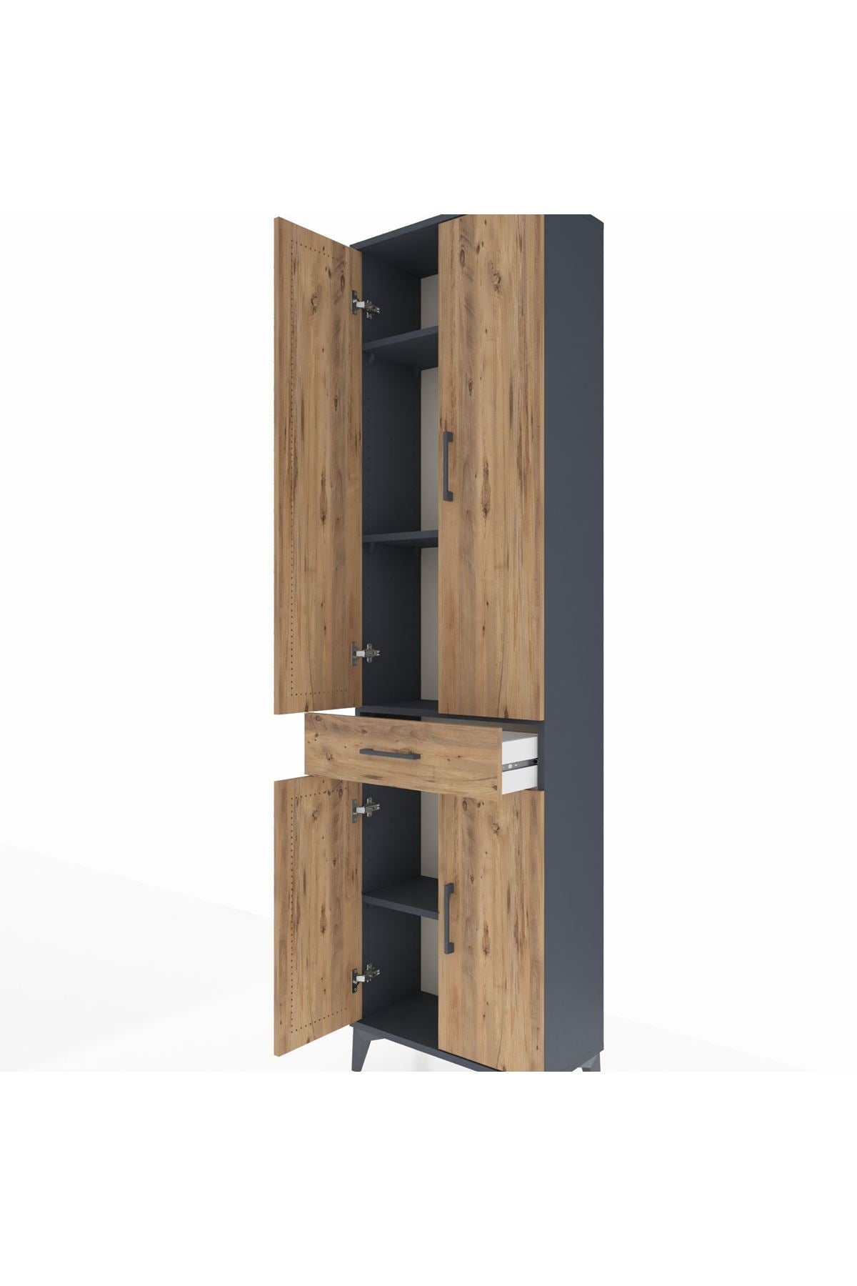 Arges Dolap 4 Raflı Tek Çekmeceli 4 Kapaklı 60x30x221 Antrasit-Çam