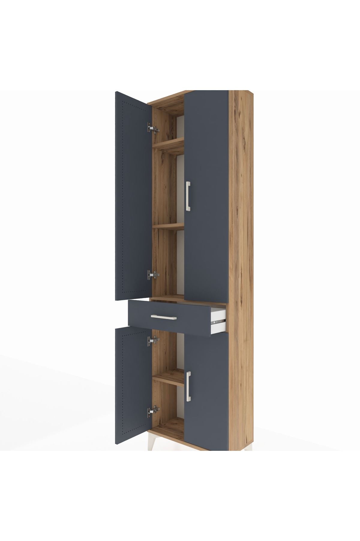 Arges Dolap 4 Raflı Tek Çekmeceli 4 Kapaklı 60x30x221 Çam-Antrasit