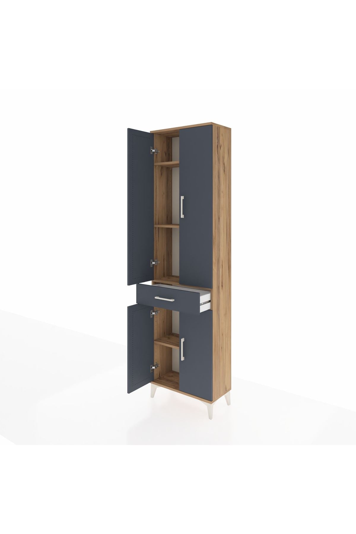 Arges Dolap 4 Raflı Tek Çekmeceli 4 Kapaklı 60x30x221 Çam-Antrasit