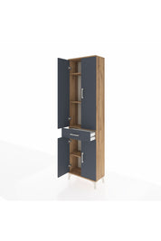 Arges Dolap 4 Raflı Tek Çekmeceli 4 Kapaklı 60x30x221 Çam-Antrasit