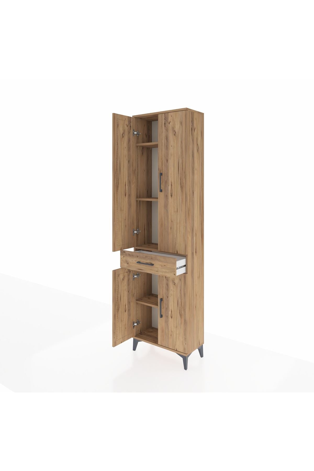 Arges Dolap 4 Raflı Tek Çekmeceli 4 Kapaklı 60x30x221 Çam-Çam