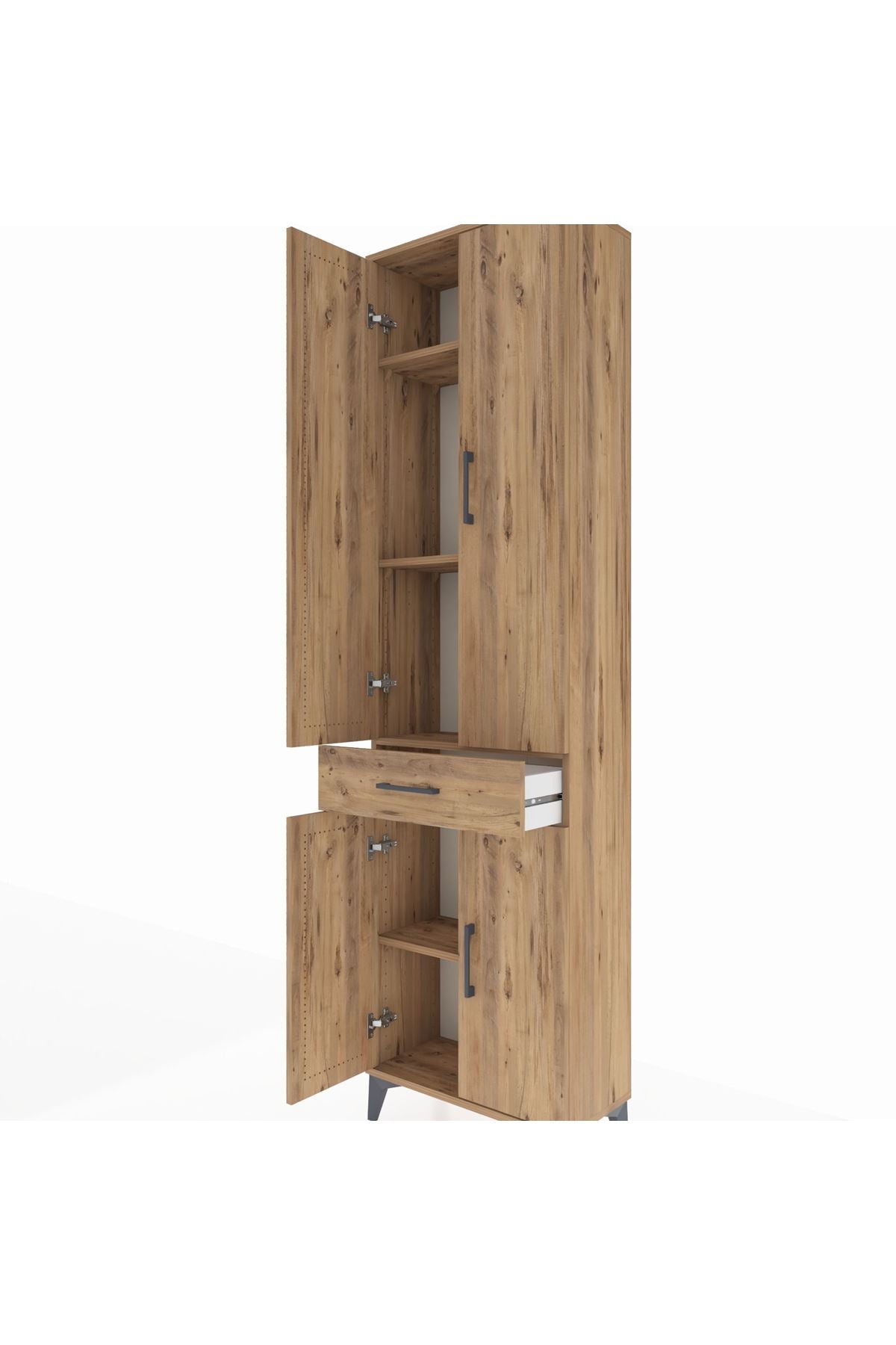 Arges Dolap 4 Raflı Tek Çekmeceli 4 Kapaklı 60x30x221 Çam-Çam