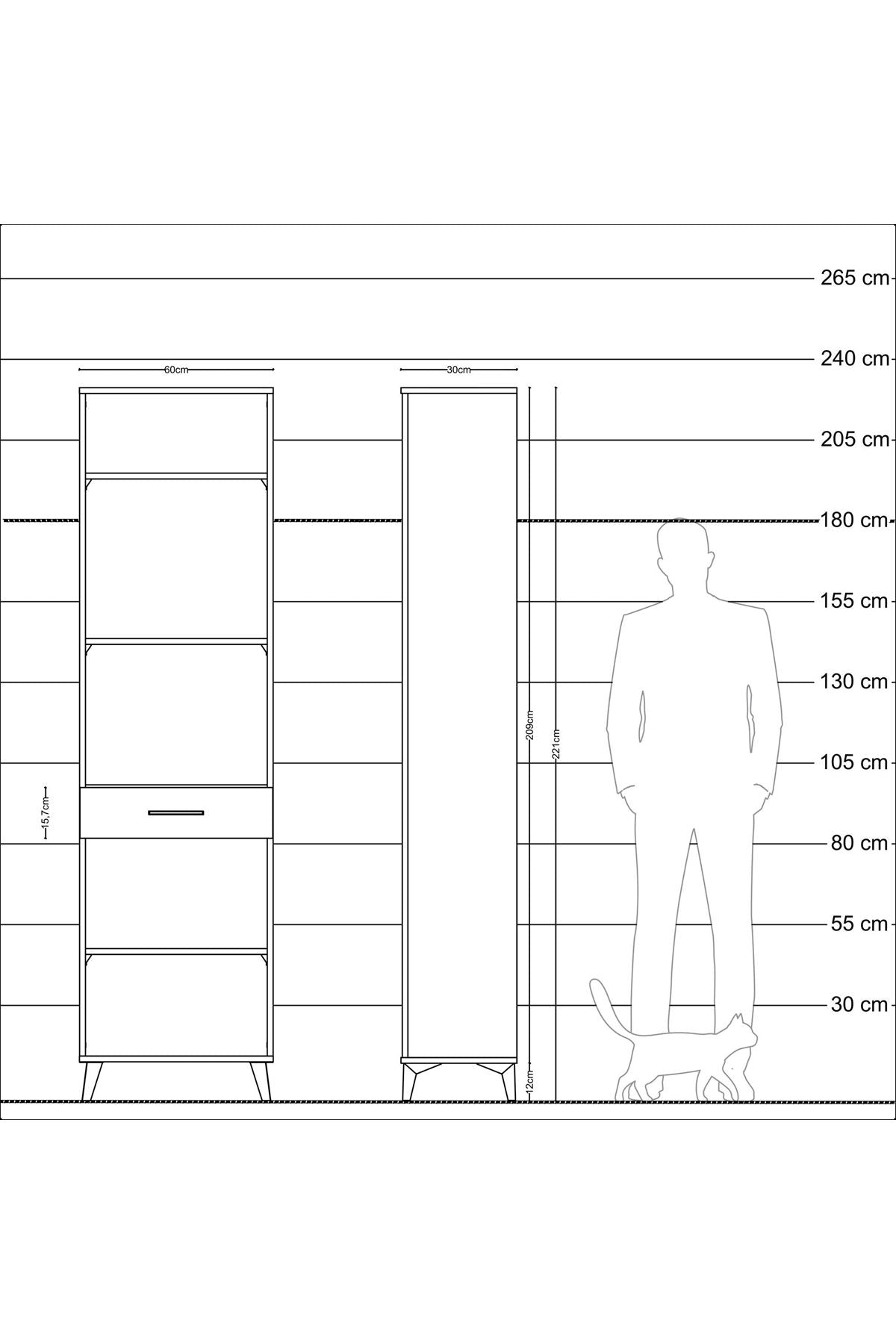 Arges Dolap 4 Raflı Tek Çekmeceli 60x30x221 Aytaşı-Antrasit