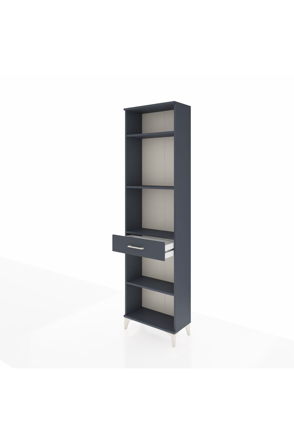 Arges Dolap 4 Raflı Tek Çekmeceli 60x30x221 Antrasit-Antrasit