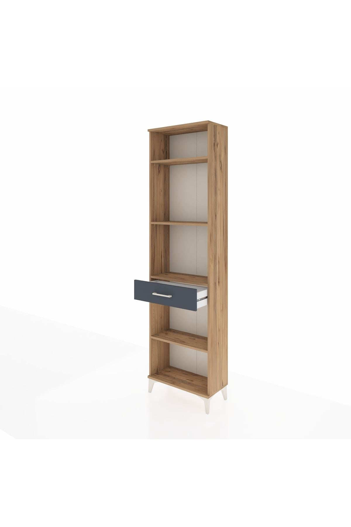 Arges Dolap 4 Raflı Tek Çekmeceli 60x30x221 Çam-Antrasit