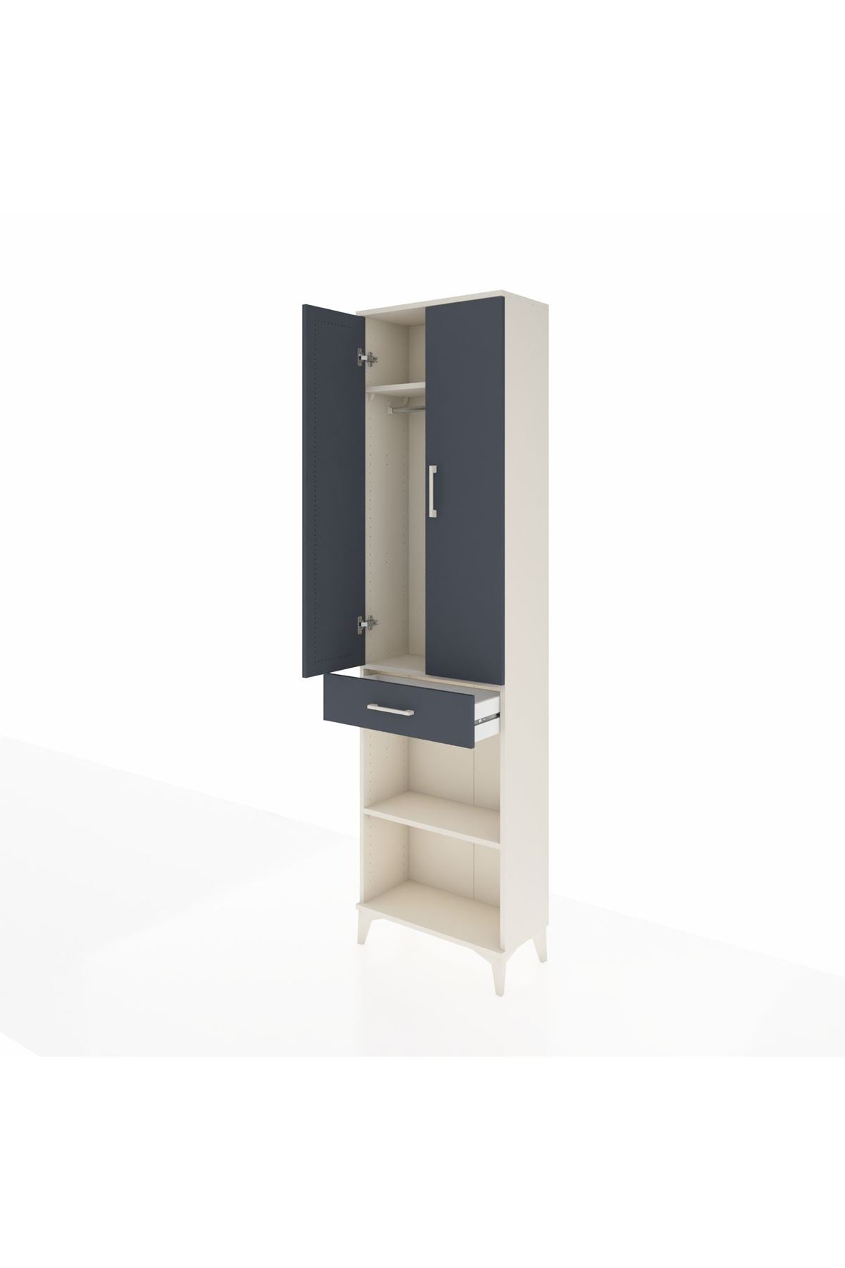 Arges Dolap 3 Raflı Tek Çekmeceli Tek Askılı 60x30x221 Aytaşı-Antrasit