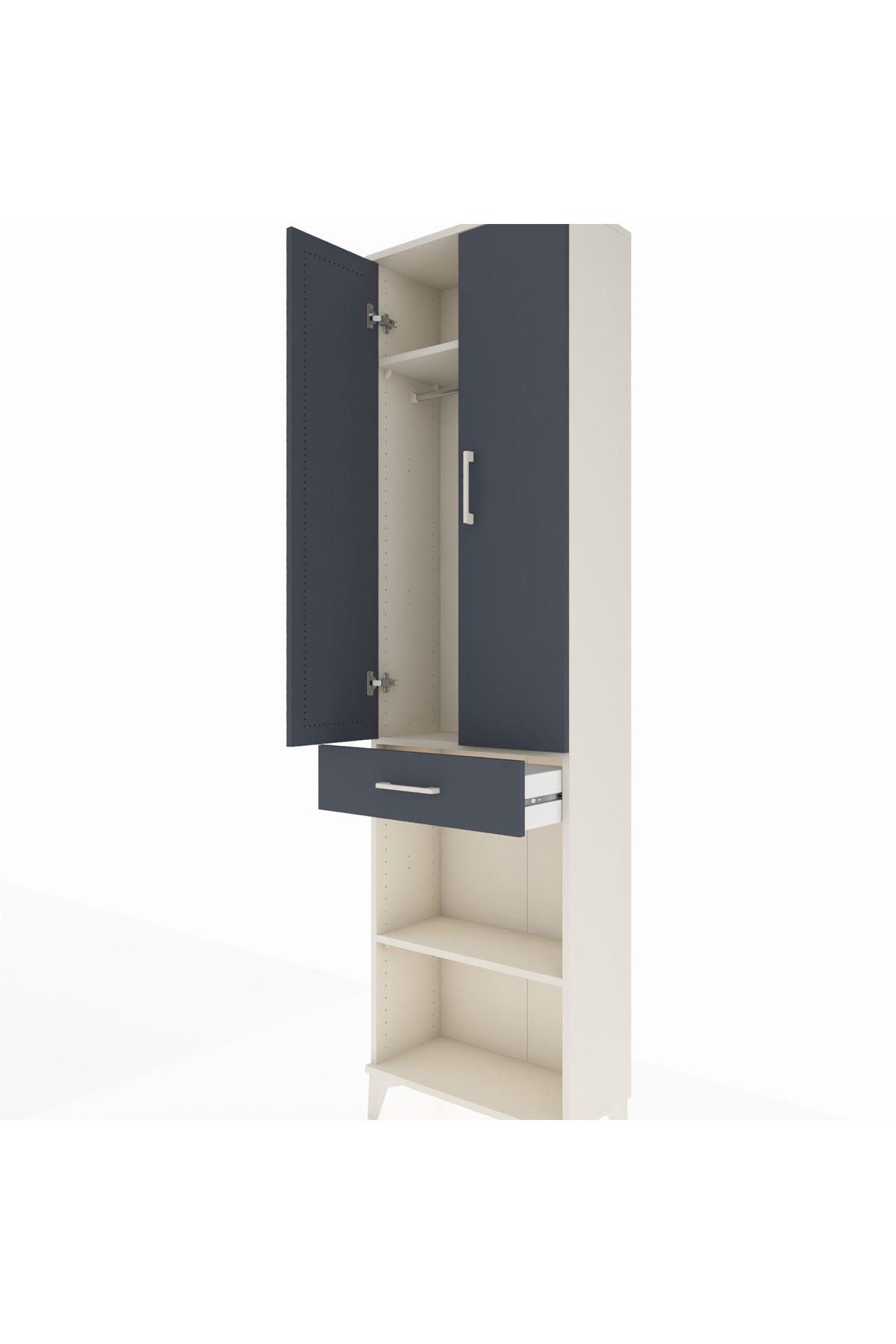 Arges Dolap 3 Raflı Tek Çekmeceli Tek Askılı 60x30x221 Aytaşı-Antrasit