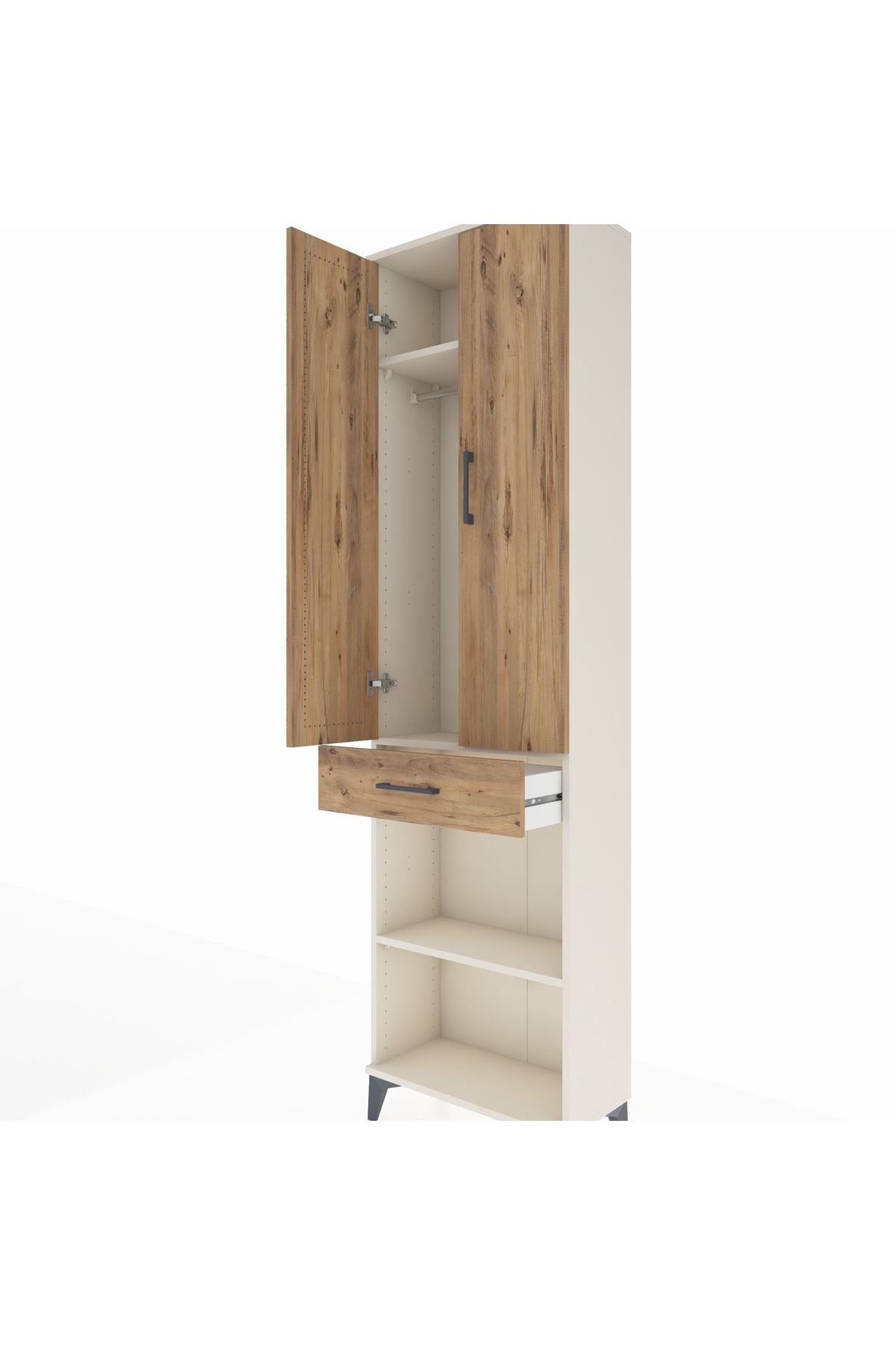 Arges Dolap 3 Raflı Tek Çekmeceli Tek Askılı 60x30x221 Aytaşı-Çam