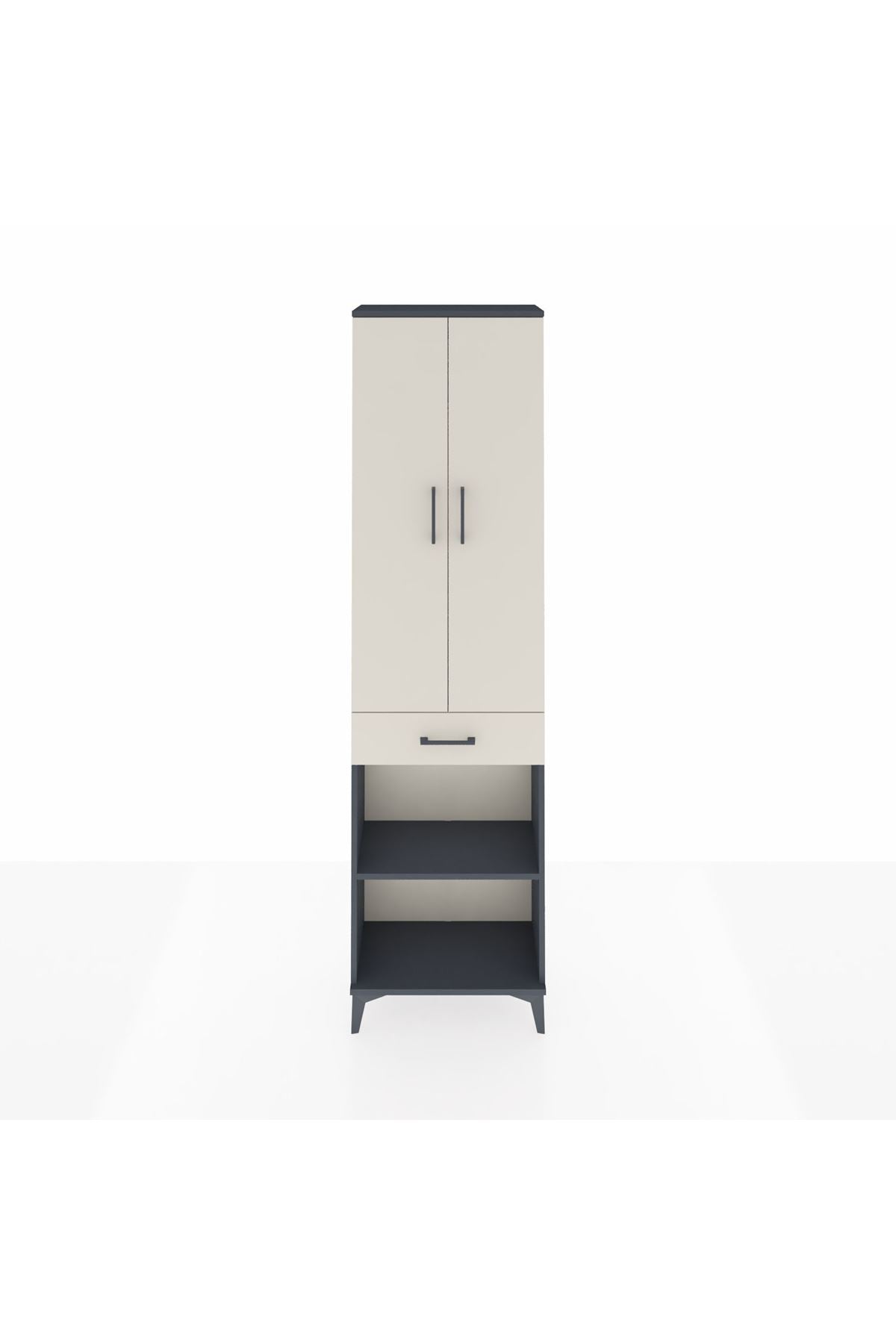 Arges Dolap 3 Raflı Tek Çekmeceli Tek Askılı 60x30x221 Antrasit-Aytaşı
