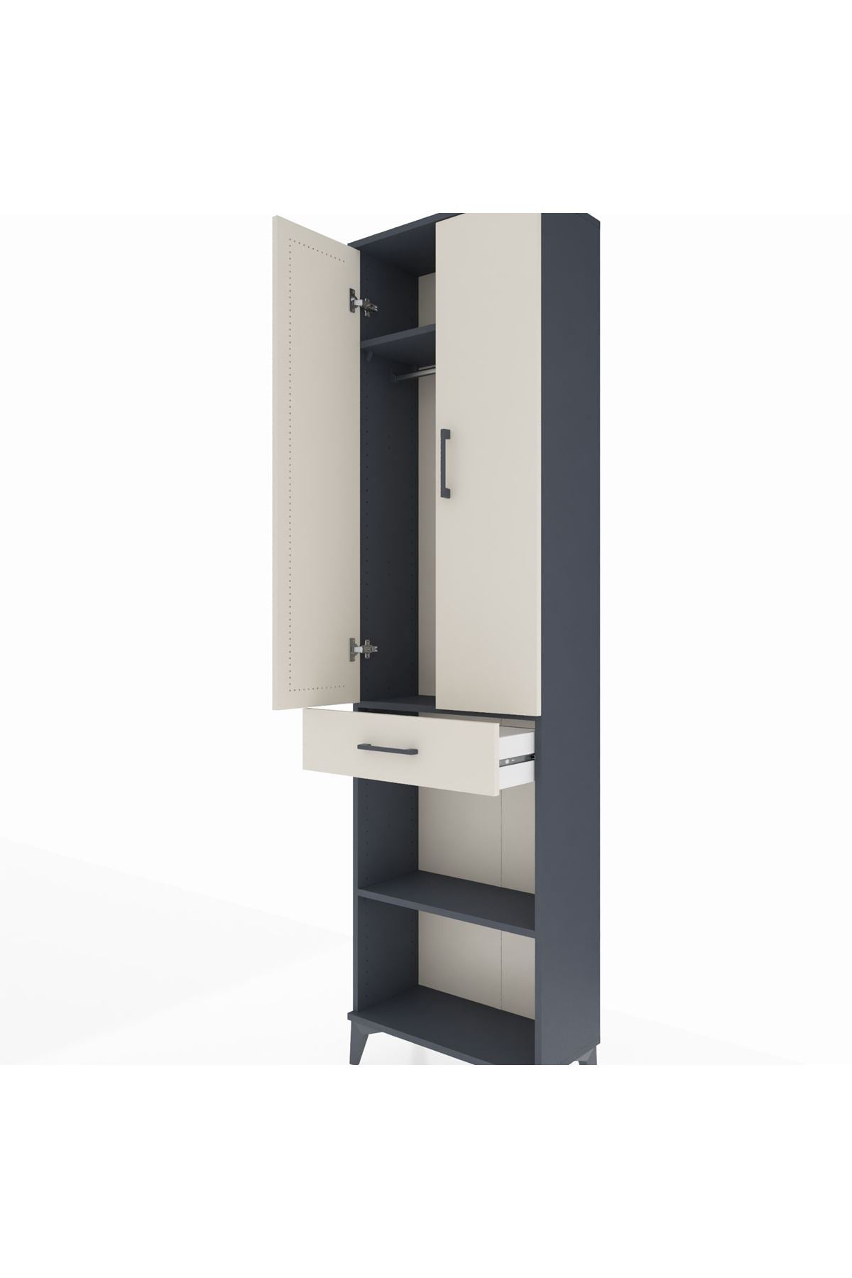Arges Dolap 3 Raflı Tek Çekmeceli Tek Askılı 60x30x221 Antrasit-Aytaşı
