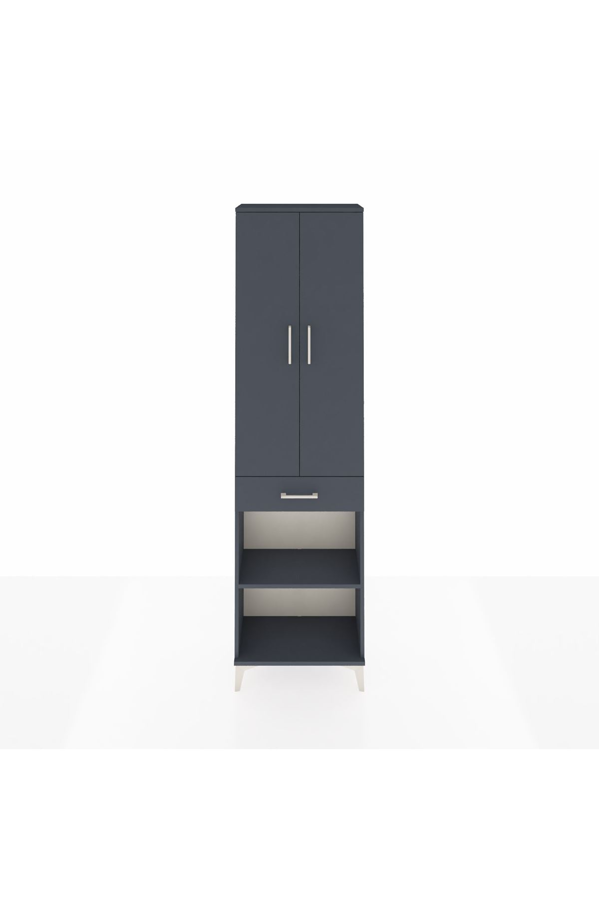 Arges Dolap 3 Raflı Tek Çekmeceli Tek Askılı 60x30x221 Antrasit-Antrasit