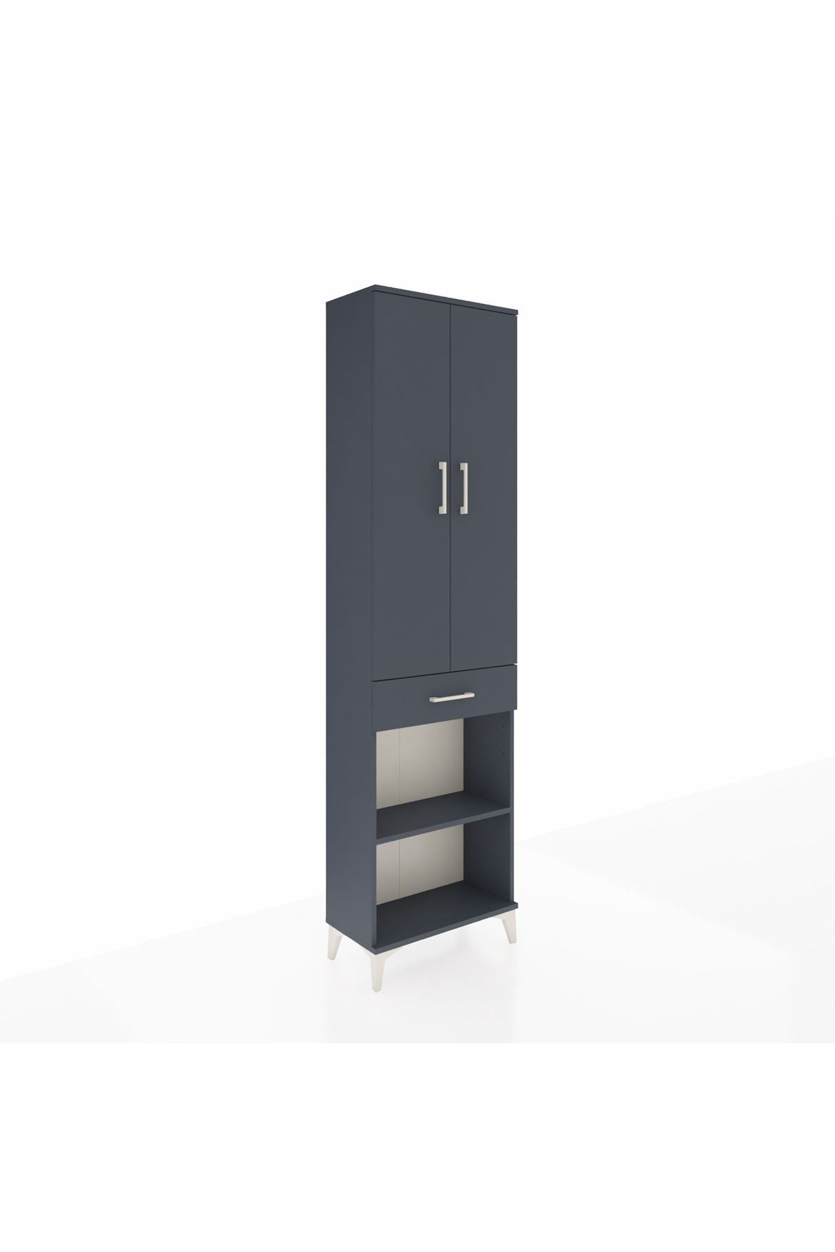 Arges Dolap 3 Raflı Tek Çekmeceli Tek Askılı 60x30x221 Antrasit-Antrasit