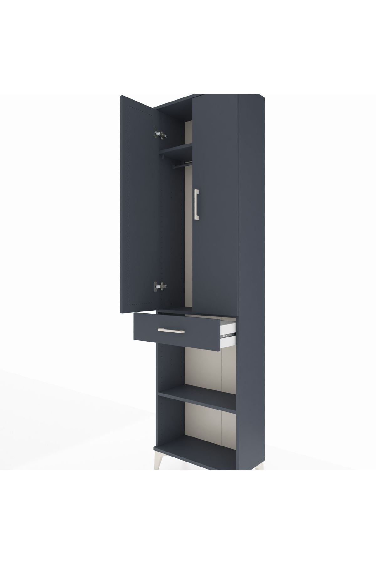 Arges Dolap 3 Raflı Tek Çekmeceli Tek Askılı 60x30x221 Antrasit-Antrasit