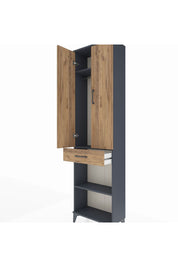 Arges Dolap 3 Raflı Tek Çekmeceli Tek Askılı 60x30x221 Antrasit-Çam