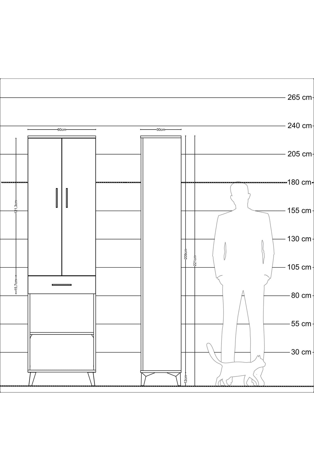 Arges Dolap 3 Raflı Tek Çekmeceli Tek Askılı 60x30x221 Antrasit-Çam
