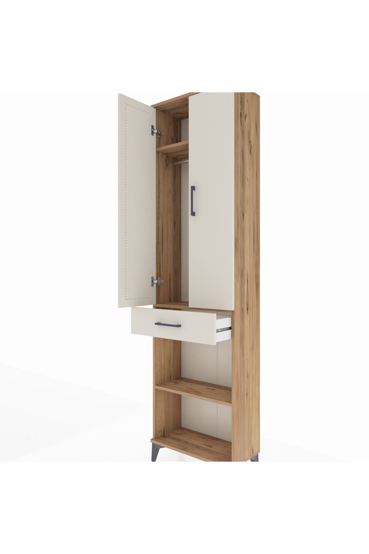 Arges Dolap 3 Raflı Tek Çekmeceli Tek Askılı 60x30x221 Çam-Aytaşı
