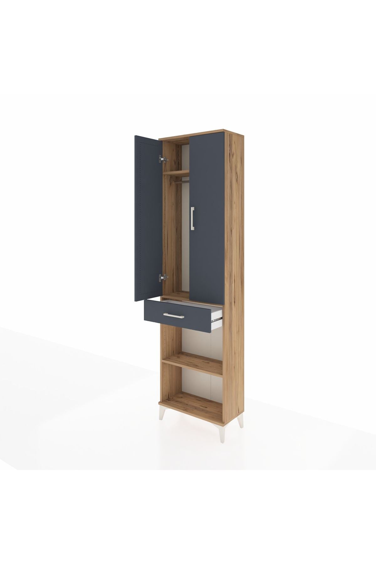 Arges Dolap 3 Raflı Tek Çekmeceli Tek Askılı 60x30x221 Çam-Antrasit