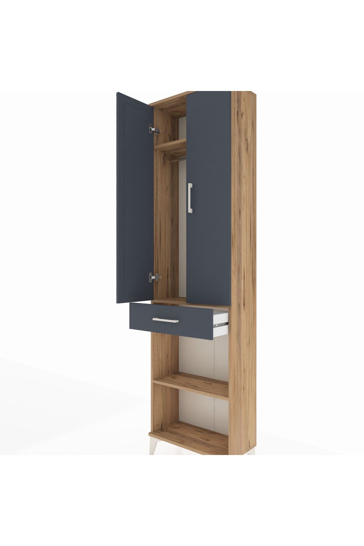 Arges Dolap 3 Raflı Tek Çekmeceli Tek Askılı 60x30x221 Çam-Antrasit