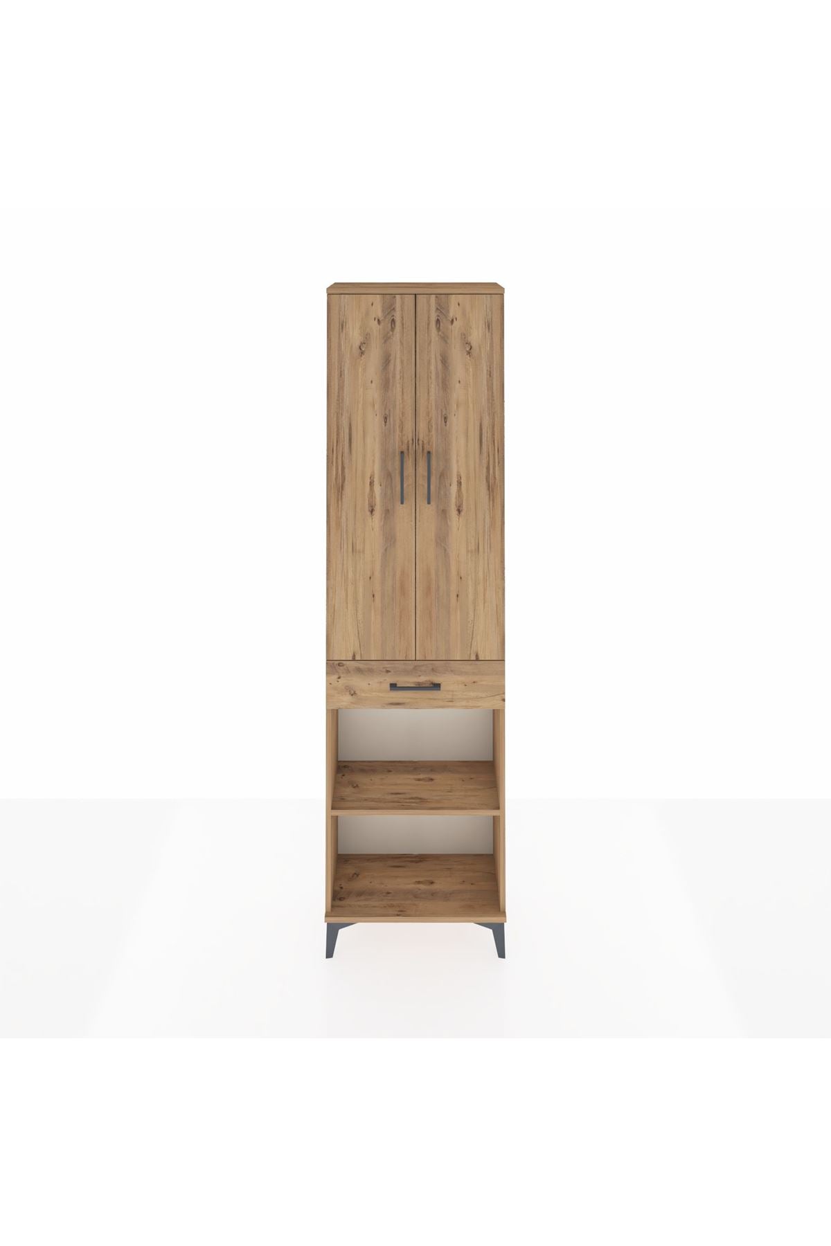 Arges Dolap 3 Raflı Tek Çekmeceli Tek Askılı 60x30x221 Çam-Çam