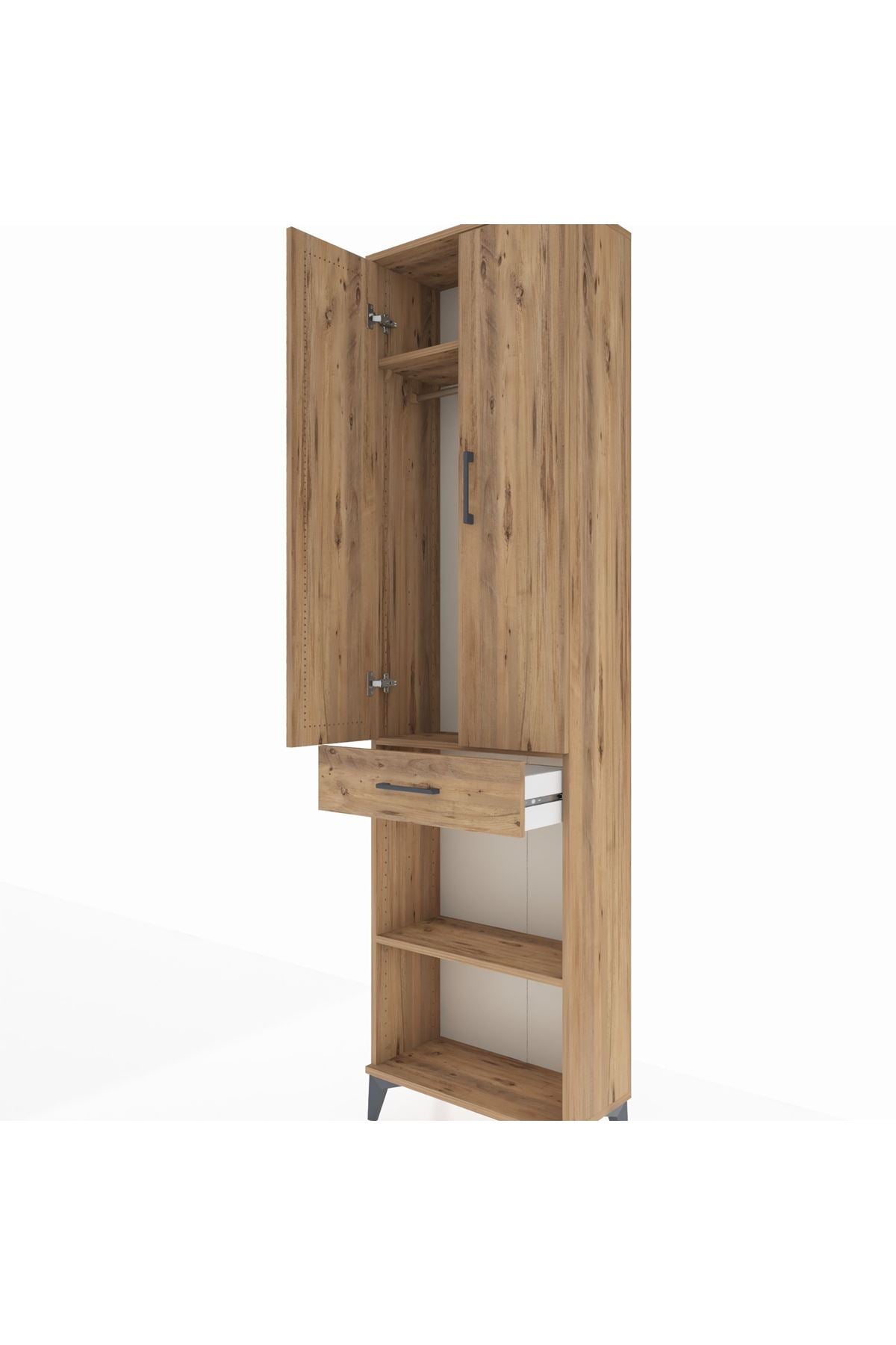 Arges Dolap 3 Raflı Tek Çekmeceli Tek Askılı 60x30x221 Çam-Çam