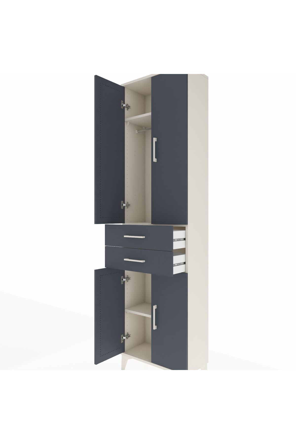 Arges Dolap 3 Raflı 2 Çekmeceli Tek Askılı 60x30x221 Aytaşı-Antrasit