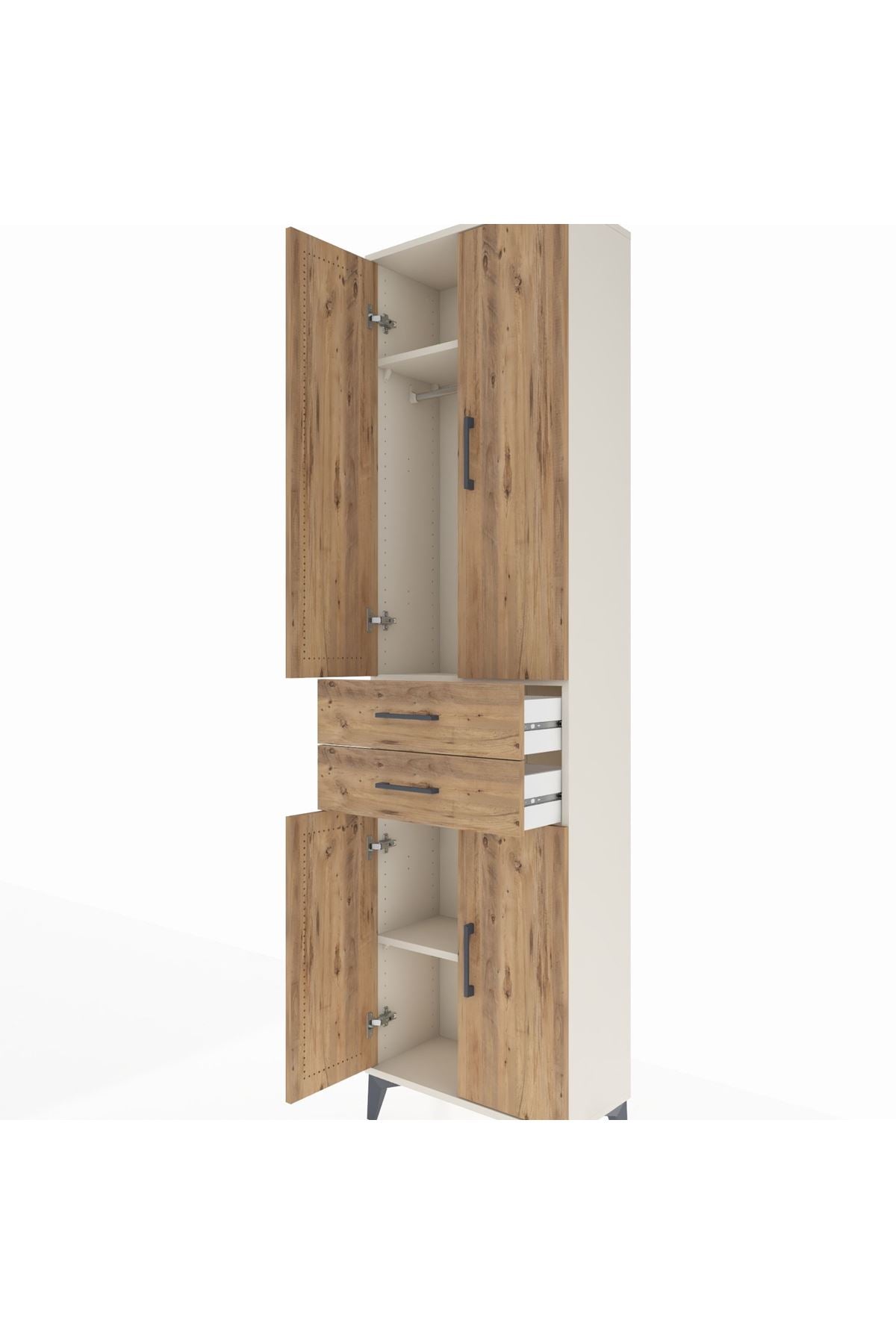 Arges Dolap 3 Raflı 2 Çekmeceli Tek Askılı 60x30x221 Aytaşı-Çam