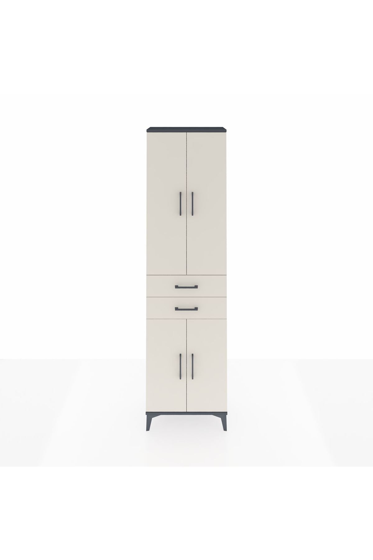 Arges Dolap 3 Raflı 2 Çekmeceli Tek Askılı 60x30x221 Antrasit-Aytaşı