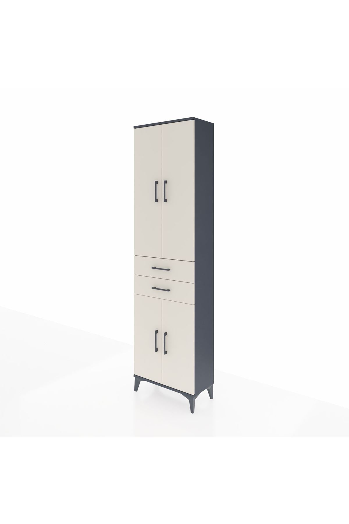 Arges Dolap 3 Raflı 2 Çekmeceli Tek Askılı 60x30x221 Antrasit-Aytaşı