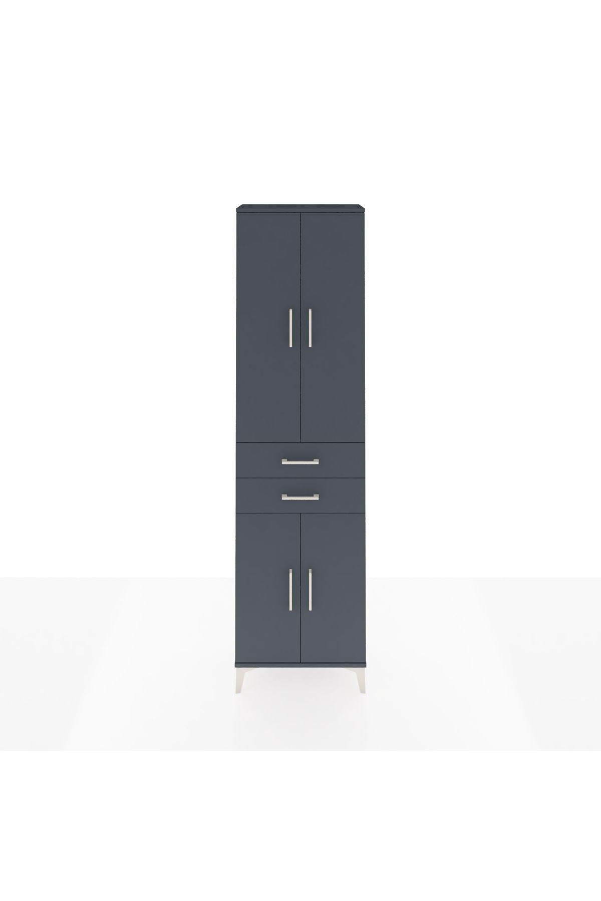 Arges Dolap 3 Raflı 2 Çekmeceli Tek Askılı 60x30x221 Antrasit-Antrasit