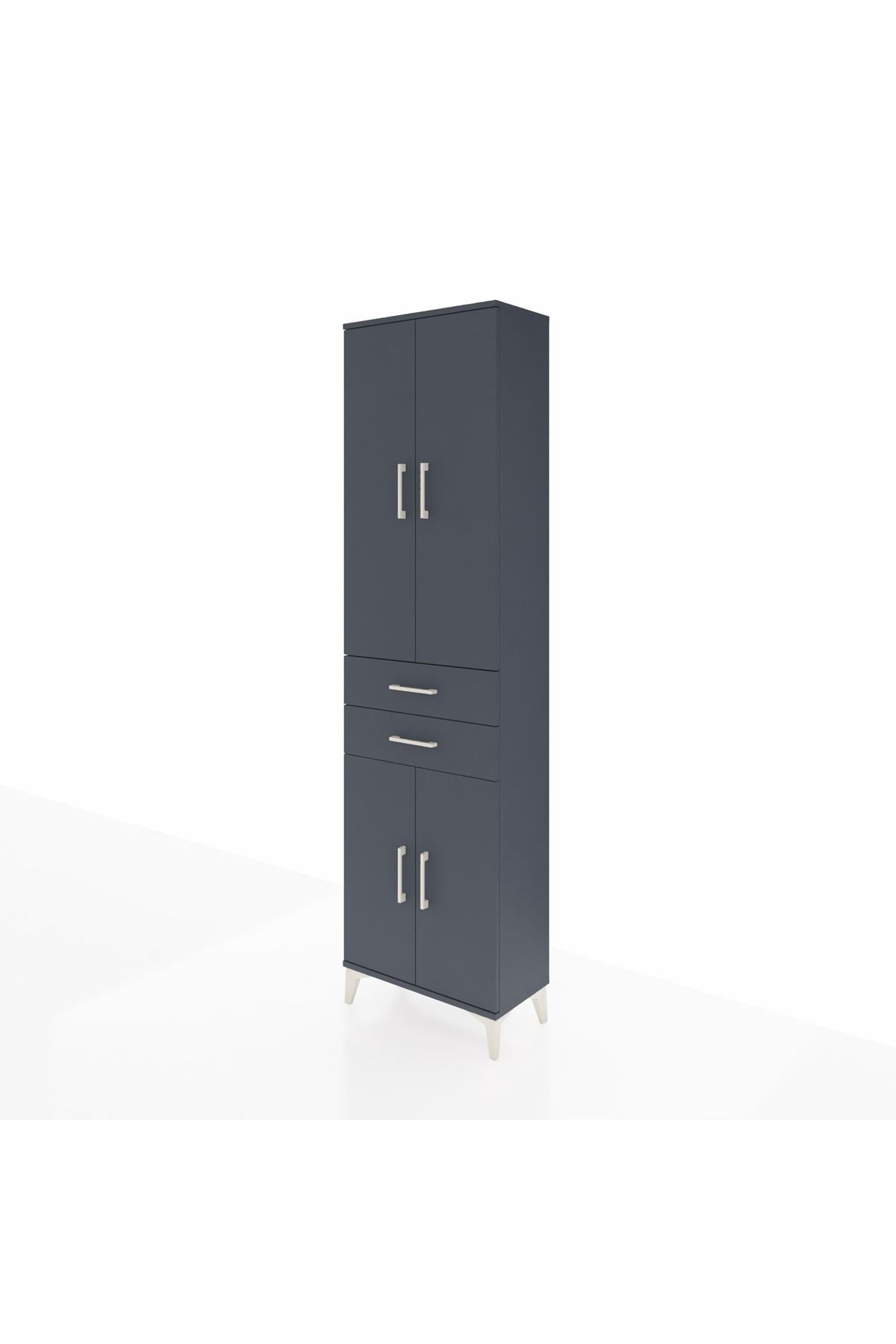 Arges Dolap 3 Raflı 2 Çekmeceli Tek Askılı 60x30x221 Antrasit-Antrasit