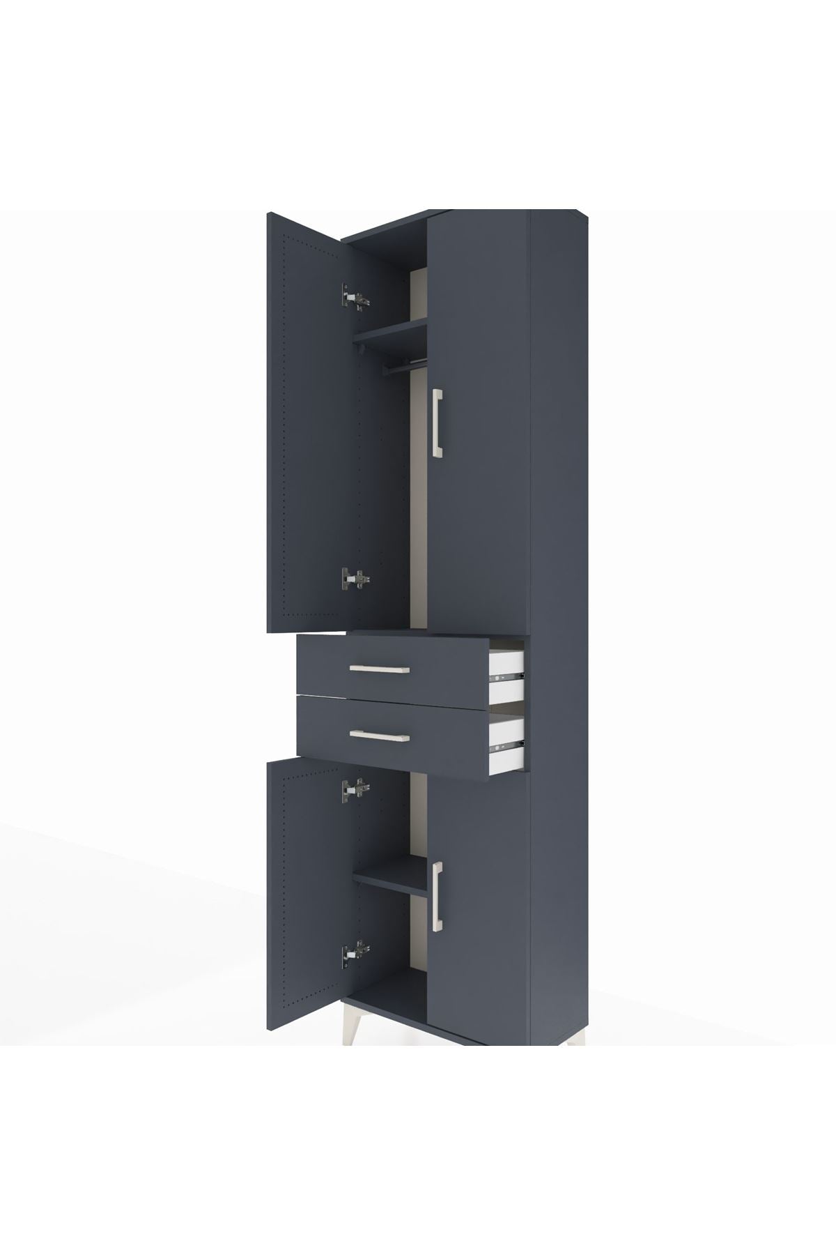 Arges Dolap 3 Raflı 2 Çekmeceli Tek Askılı 60x30x221 Antrasit-Antrasit