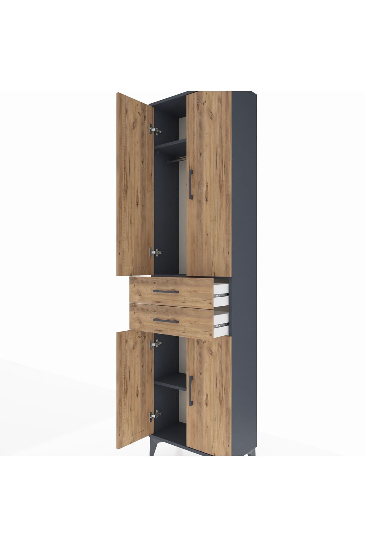 Arges Dolap 3 Raflı 2 Çekmeceli Tek Askılı 60x30x221 Antrasit-Çam