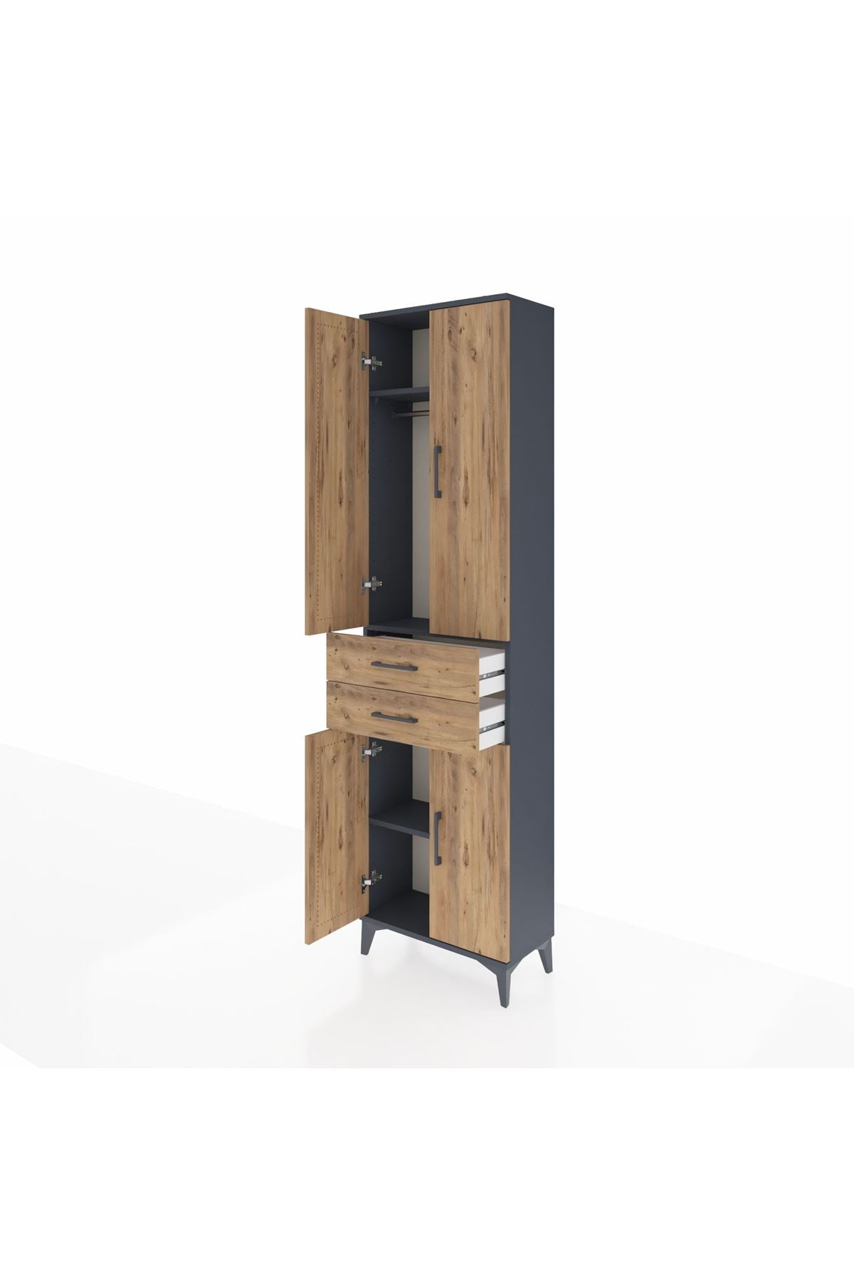 Arges Dolap 3 Raflı 2 Çekmeceli Tek Askılı 60x30x221 Antrasit-Çam