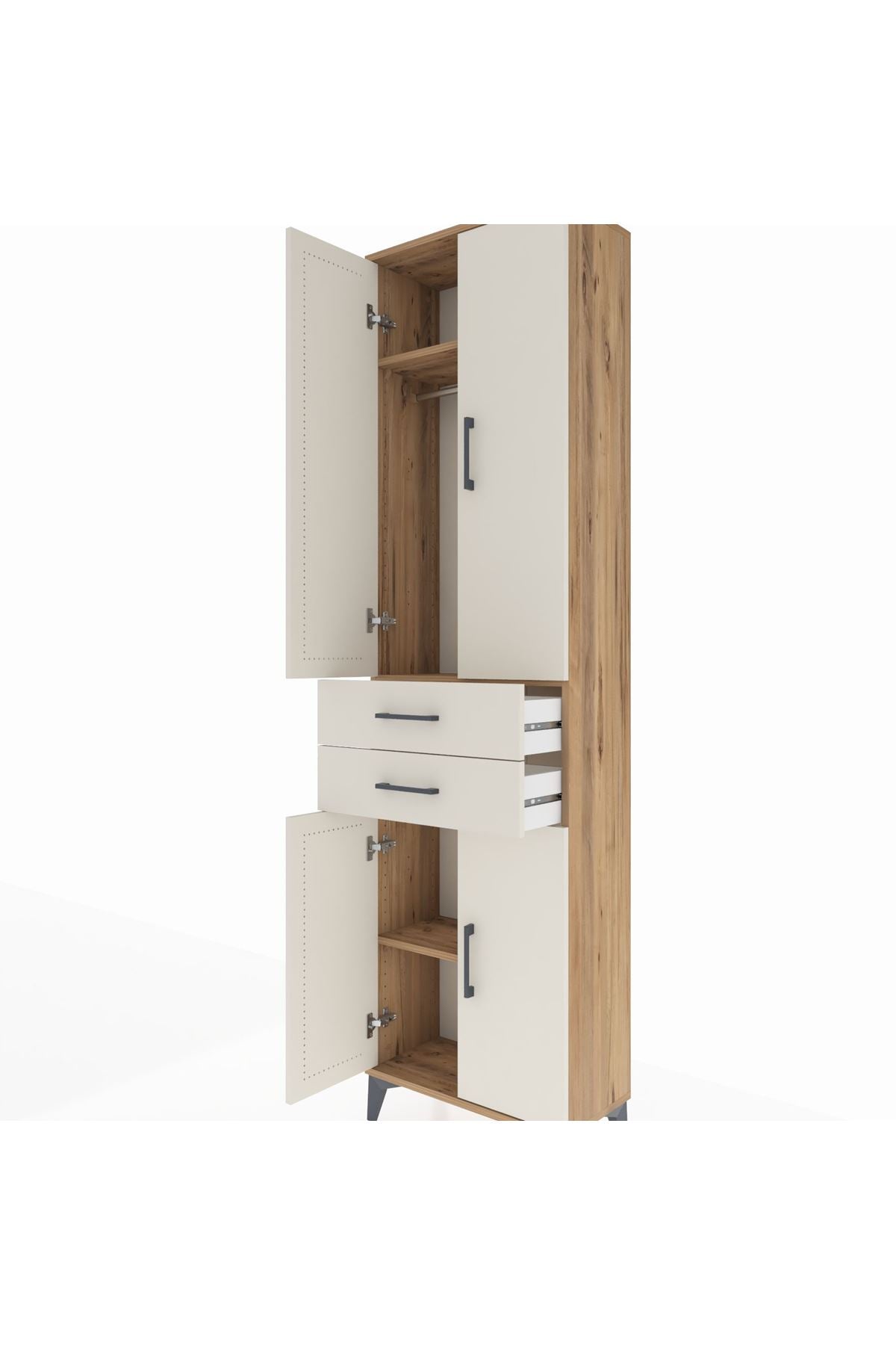 Arges Dolap 3 Raflı 2 Çekmeceli Tek Askılı 60x30x221 Çam-Aytaşı