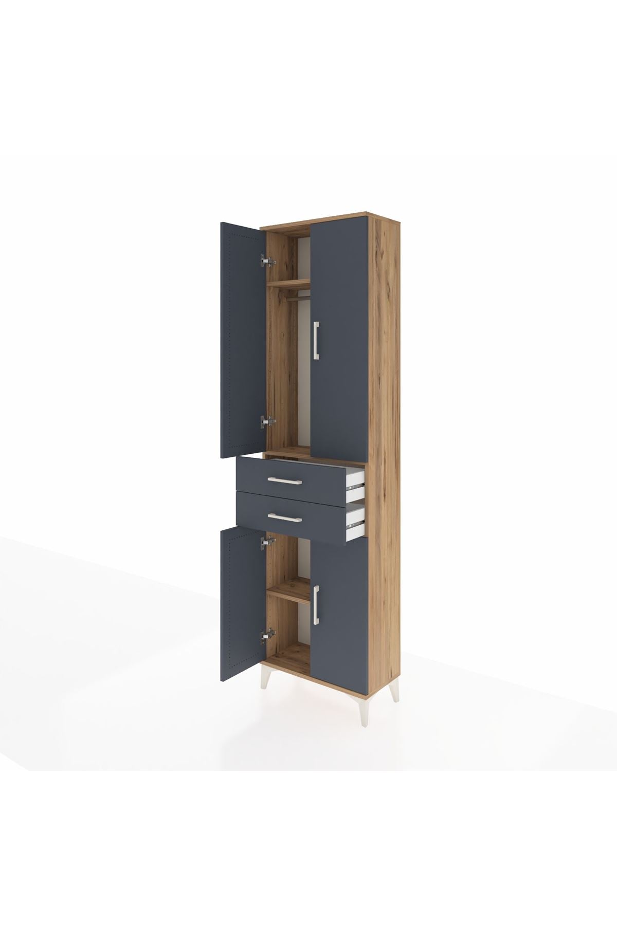 Arges Dolap 3 Raflı 2 Çekmeceli Tek Askılı 60x30x221 Çam-Antrasit