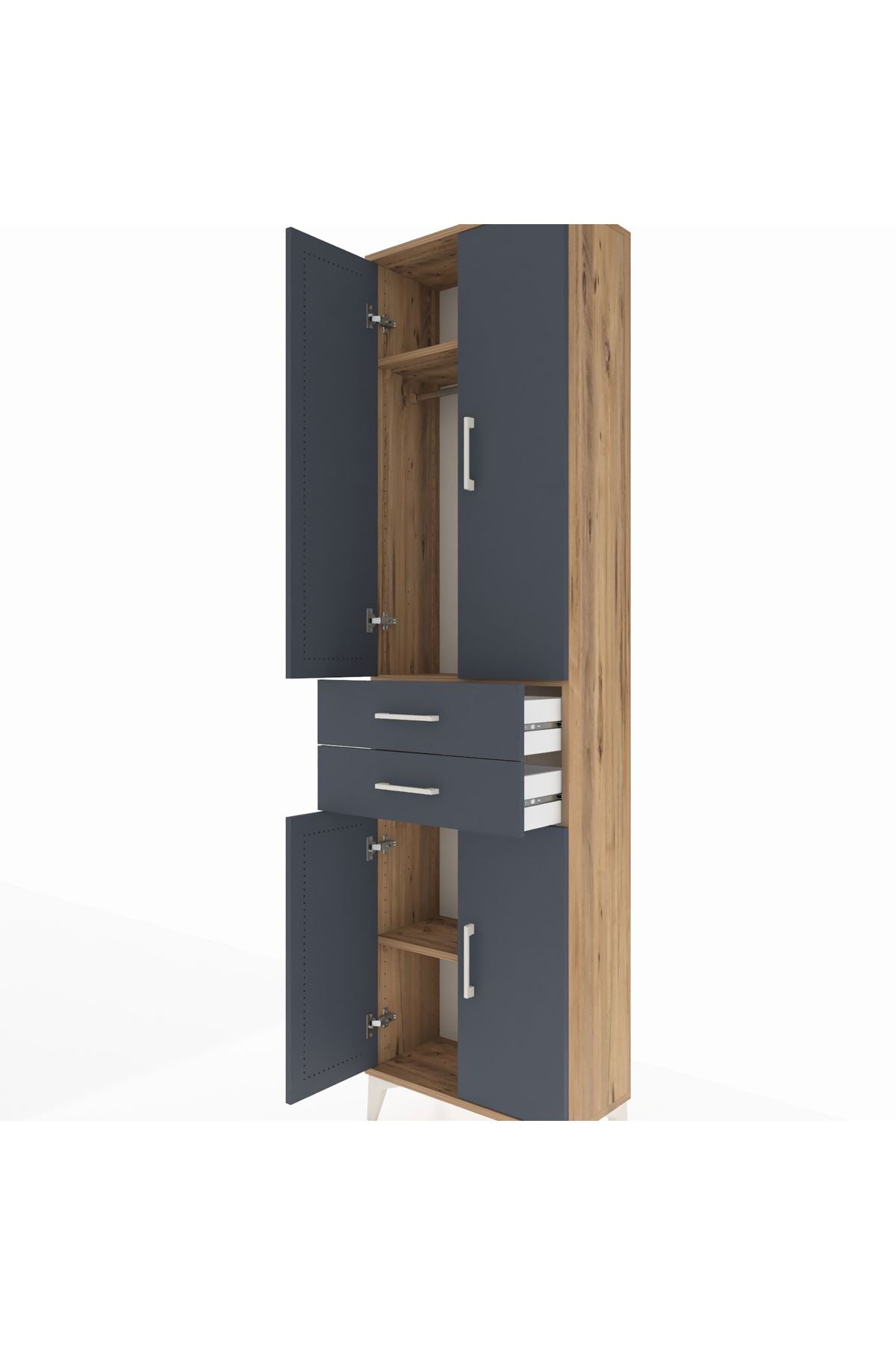 Arges Dolap 3 Raflı 2 Çekmeceli Tek Askılı 60x30x221 Çam-Antrasit