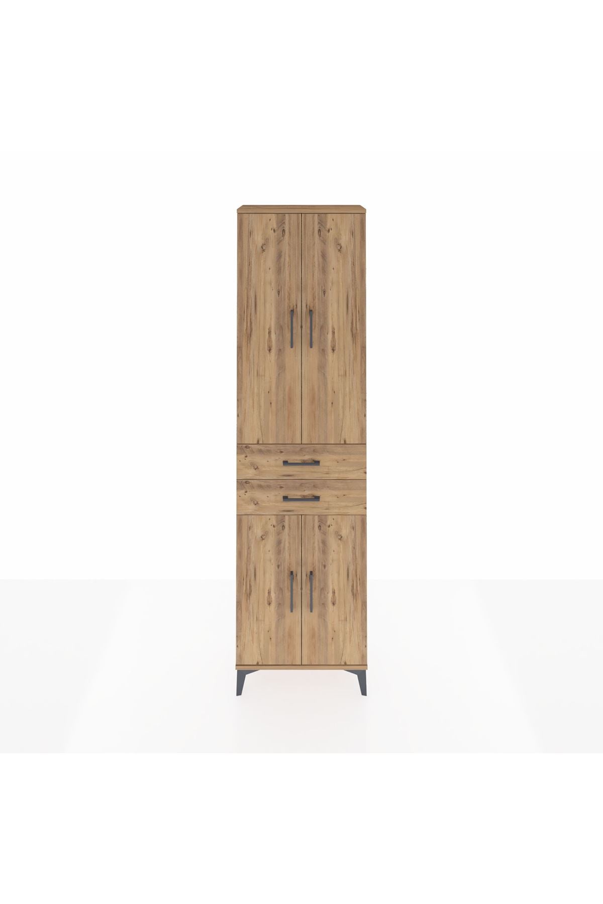 Arges Dolap 3 Raflı 2 Çekmeceli Tek Askılı 60x30x221 Çam-Çam