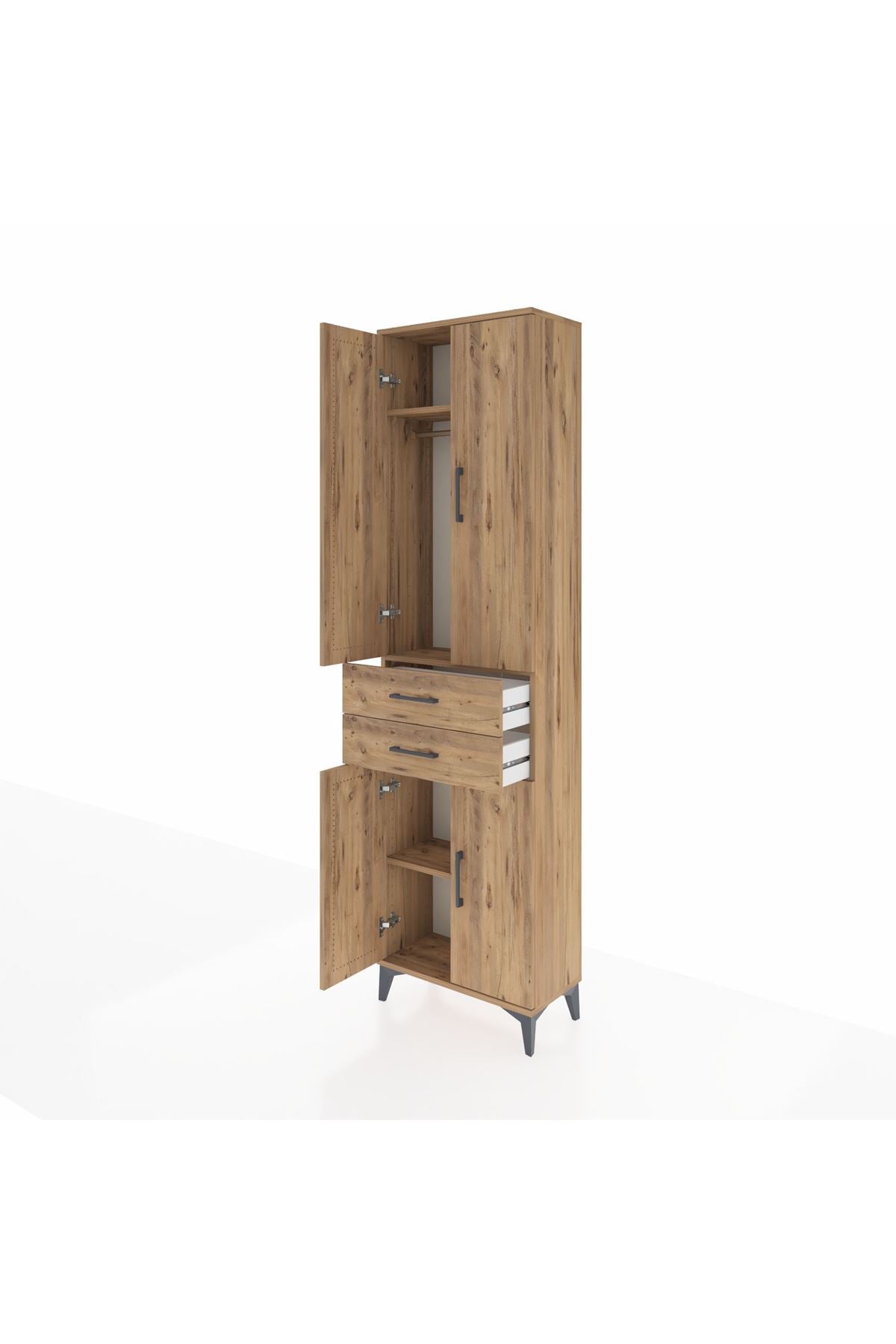 Arges Dolap 3 Raflı 2 Çekmeceli Tek Askılı 60x30x221 Çam-Çam