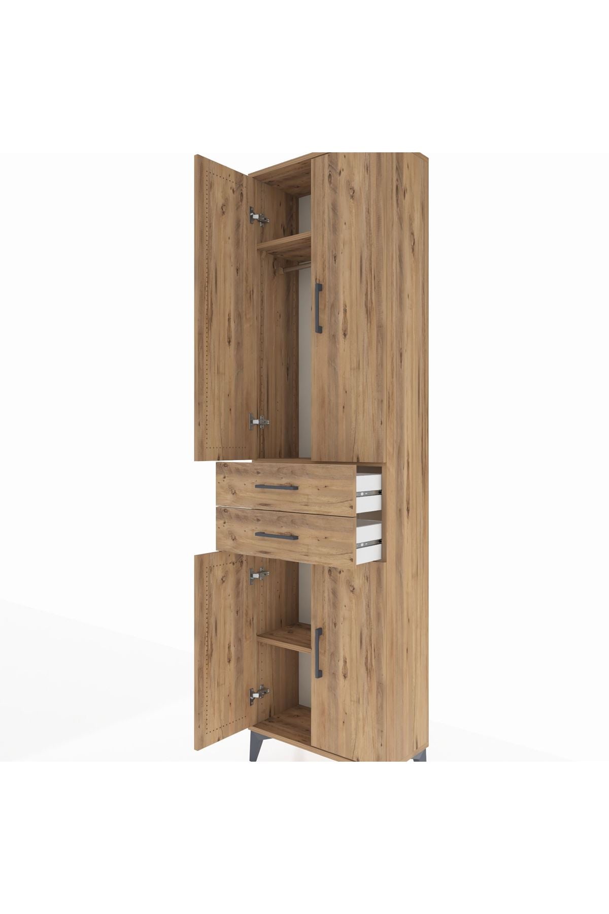 Arges Dolap 3 Raflı 2 Çekmeceli Tek Askılı 60x30x221 Çam-Çam