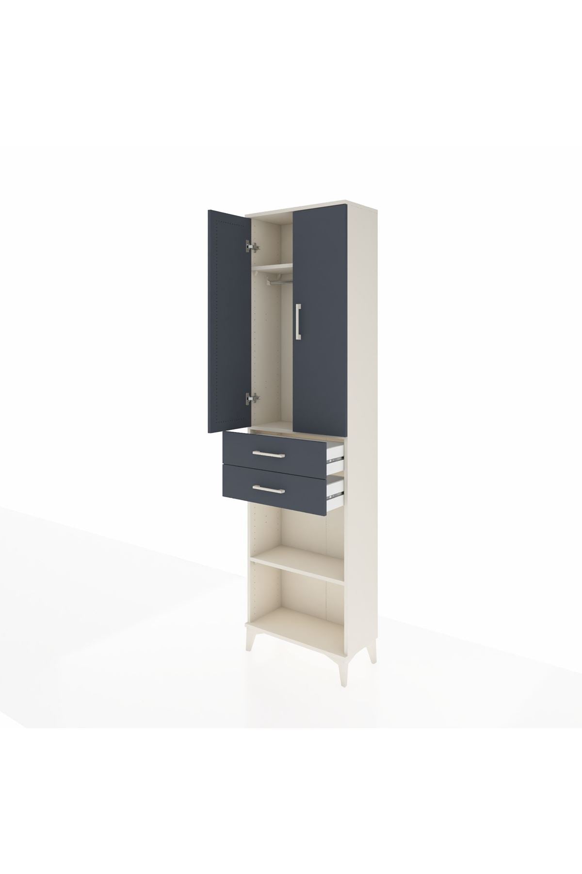 Arges Dolap 3 Raflı 2 Çekmeceli Tek Askılı 60x30x221 Aytaşı-Antrasit