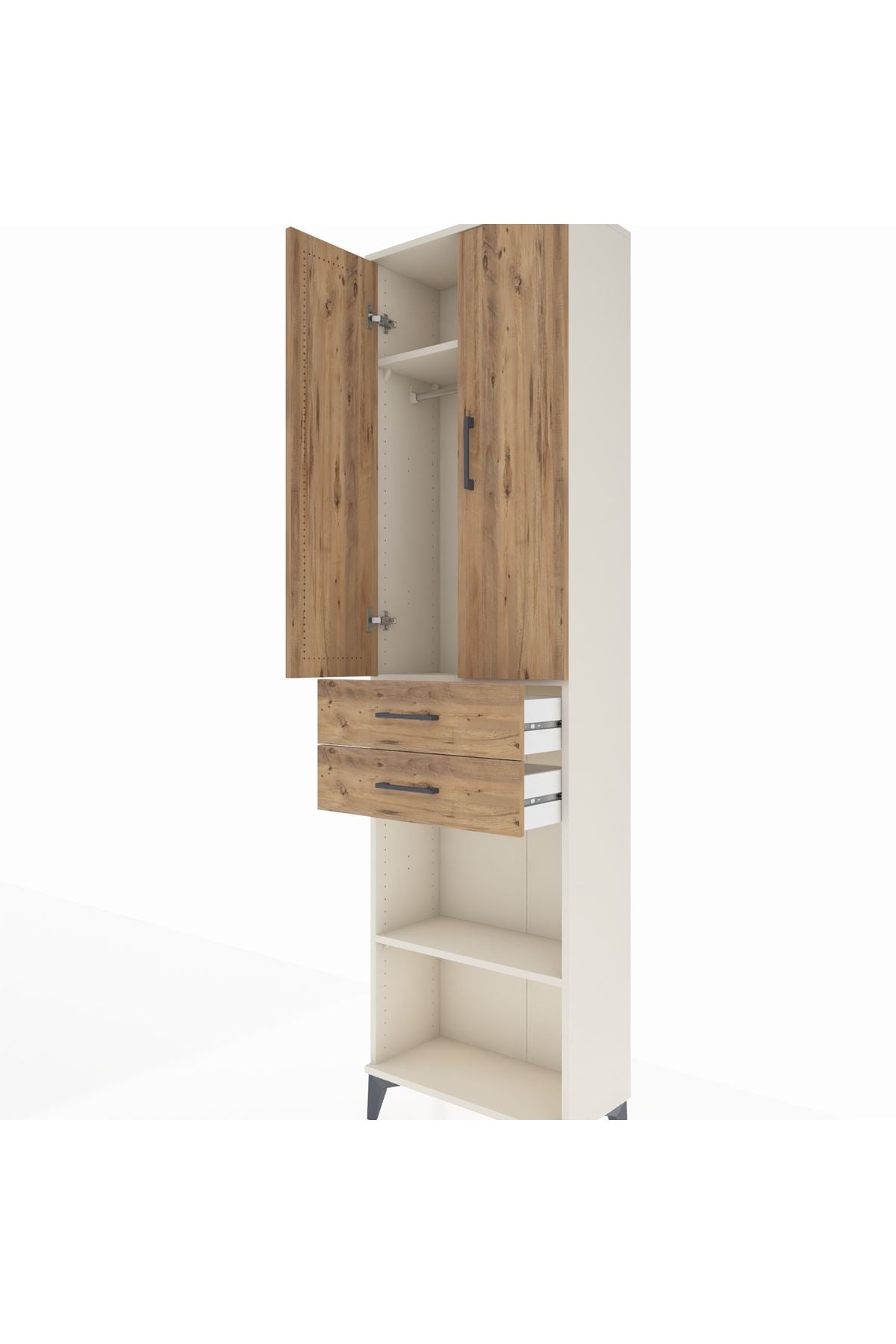 Arges Dolap 3 Raflı 2 Çekmeceli Tek Askılı 60x30x221 Aytaşı-Çam