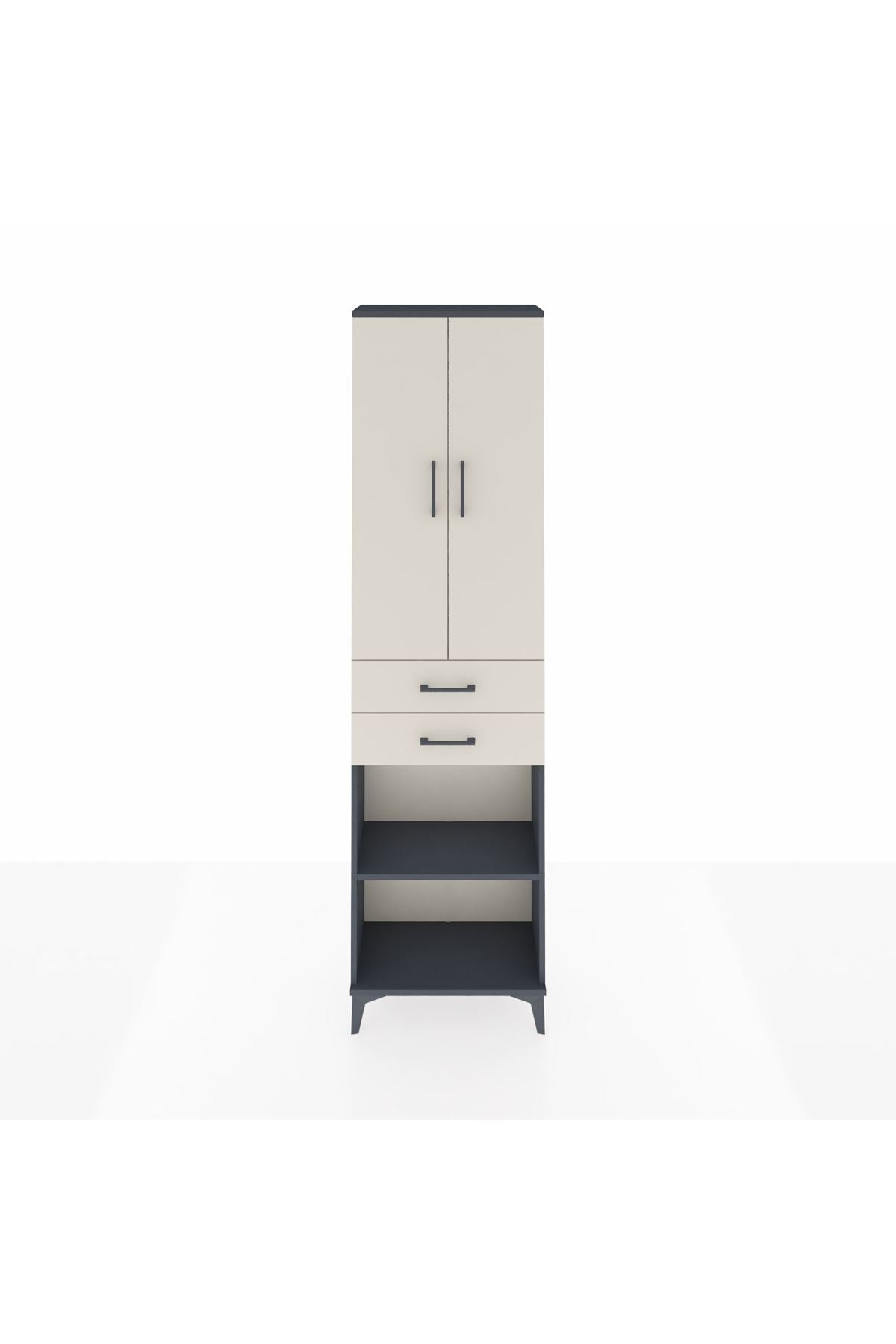 Arges Dolap 3 Raflı 2 Çekmeceli Tek Askılı 60x30x221 Antrasit-Aytaşı