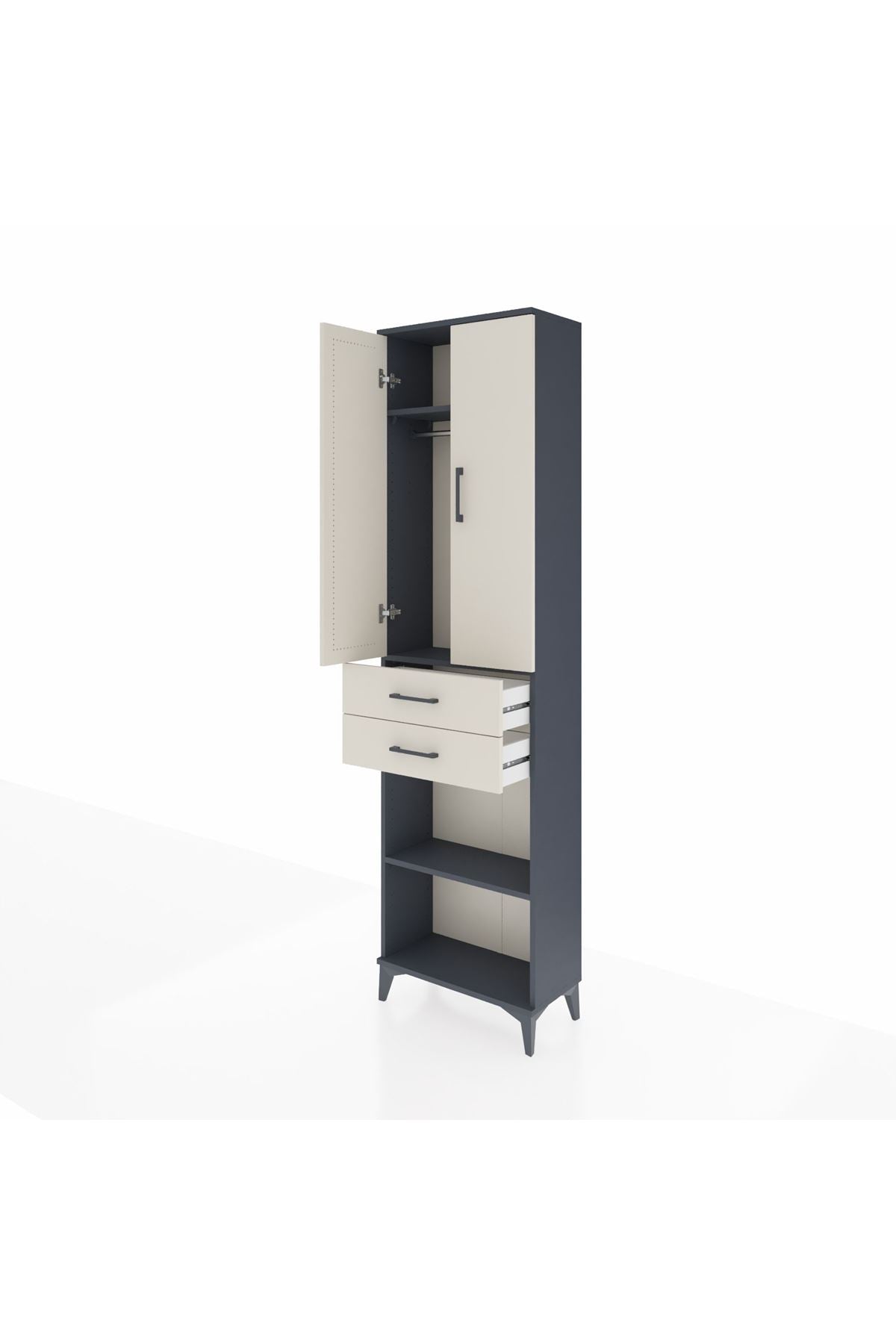 Arges Dolap 3 Raflı 2 Çekmeceli Tek Askılı 60x30x221 Antrasit-Aytaşı