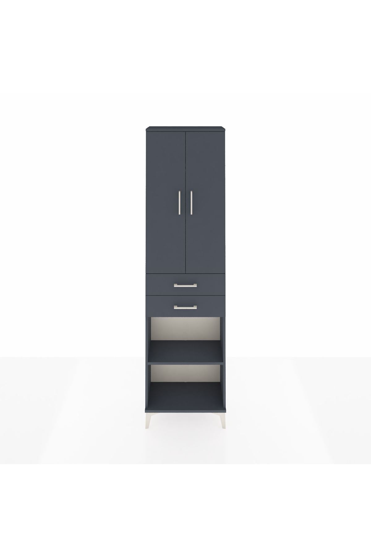 Arges Dolap 3 Raflı 2 Çekmeceli Tek Askılı 60x30x221 Antrasit-Antrasit